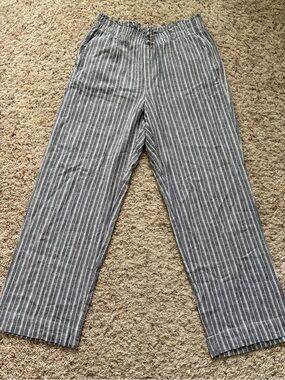 Briggs Large Linen Blend Pull-on Wide Leg Pants in Bluish Gray & White Stripe -